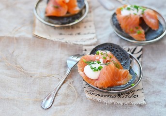 pancakes with sepia and  smoked salmon