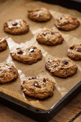 Flourless Peanut Butter Chocolate Chip Cookies On Baking Sheet