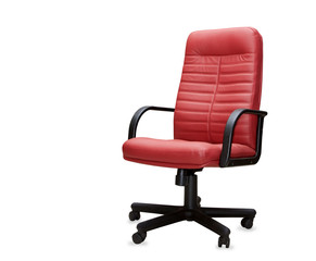 The office chair from red leather. Isolated