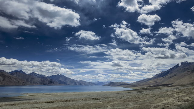 Pangong lake high view Ladakh time lapse