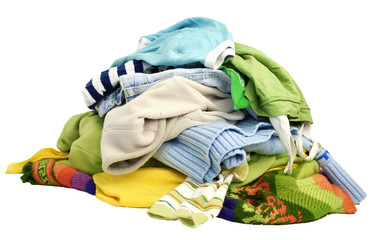 A pile of clothes on white background - obrazy, fototapety, plakaty