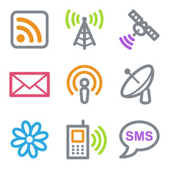 Communication web icons, color line contour series