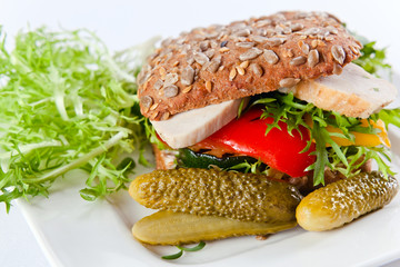 sandwich with grilled vegetables and chicken