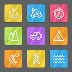 Travel web icons set 3, color flat buttons