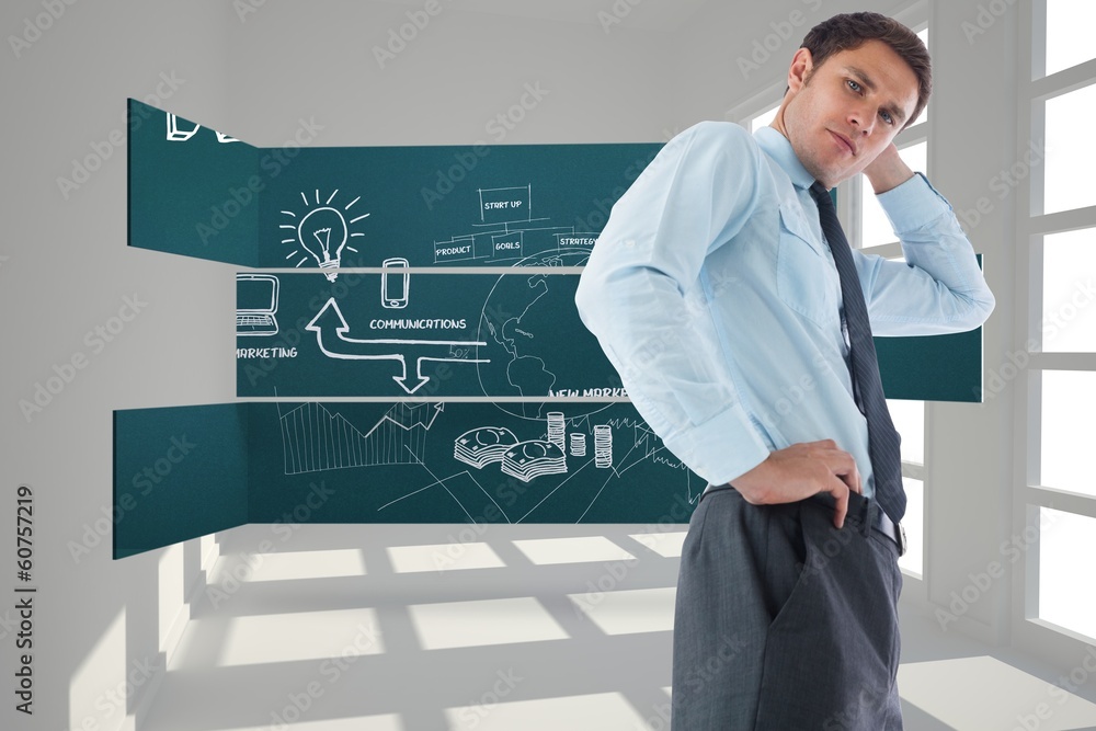 Poster composite image of thinking businessman with hand on head