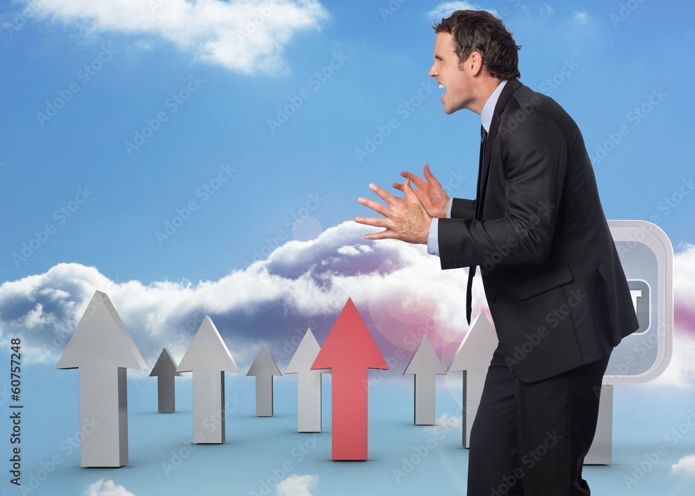 Poster composite image of stressed businessman gesturing