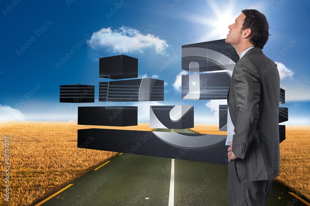 Poster composite image of smiling businessman with hand on hip
