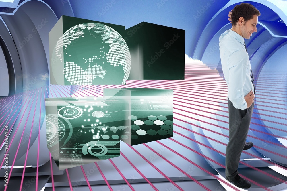 Poster composite image of thinking businessman with hand on head