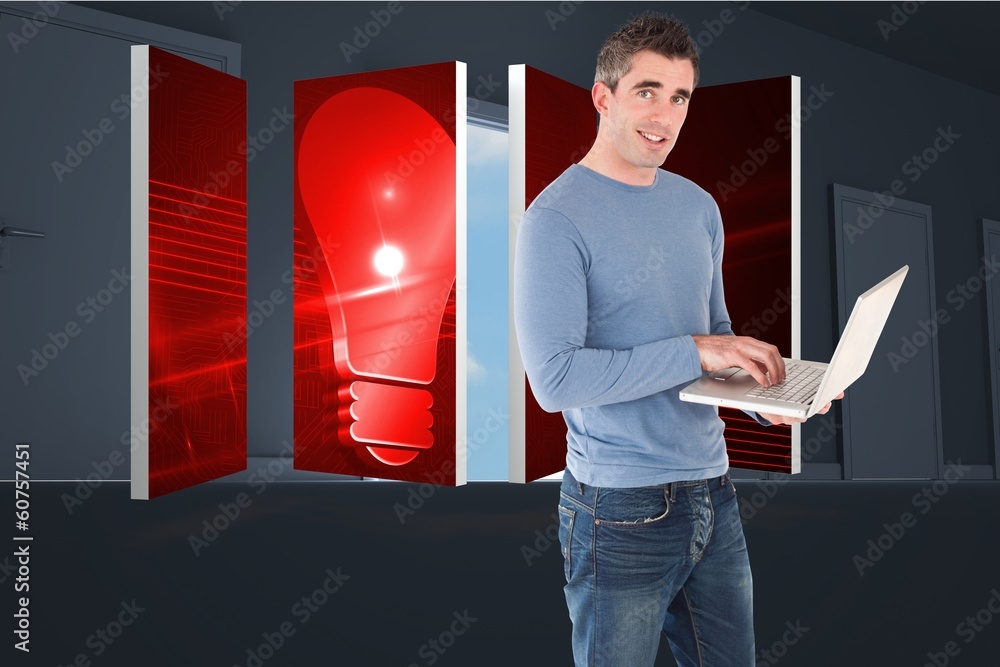 Poster Composite image of man using a laptop
