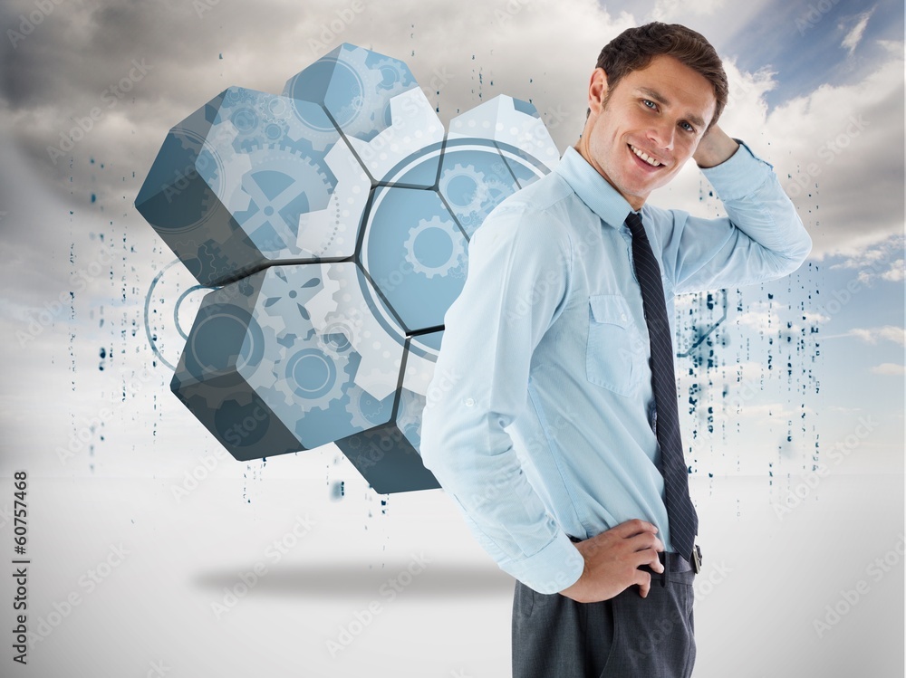 Poster composite image of thinking businessman with hand on head