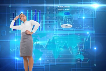 Composite image of smiling thoughtful businesswoman