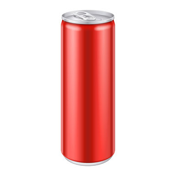 Red Metal Aluminum Beverage Drink Can. Ready For Your Design