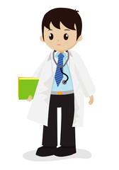 Doctor in white gown with stethoscope, vector