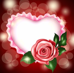 Белое сердце, розовая роза