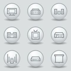 Audio video web icons, circle white matt buttons