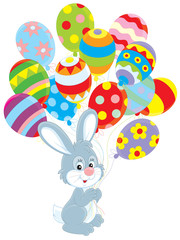 Easter Bunny with balloons like Easter eggs