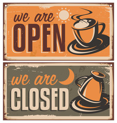 Retro door signs for coffee shop or cafe bar