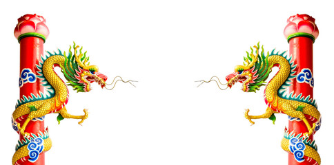 Isolated Chinese dragon sculpture