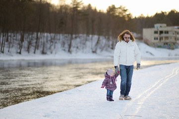 Feeding ducks at winter