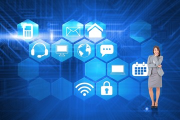 Composite image of smiling thoughtful businesswoman