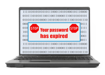 Laptop with abstract binary code and login problem screen