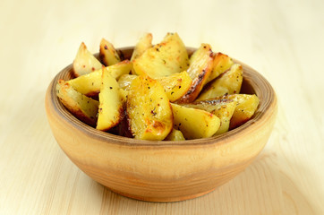 Fried potato wedges