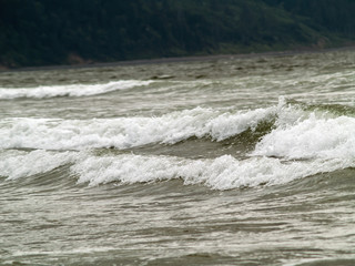 Waves Crashing on the Shore in Monochrome