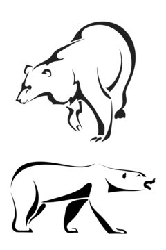 Silhouettes of bears on a white background
