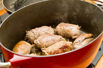 Rouladen in a roasting dish