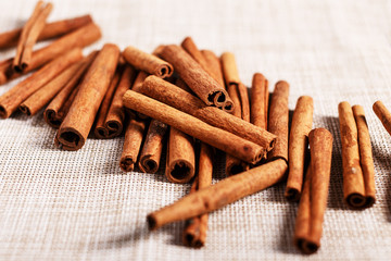 Cinnamon sticks on a light background