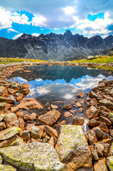 Scenic vertical view of a mountain lake in High Tatras, Slovakia