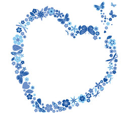 Holiday heart with flowers and butterflies