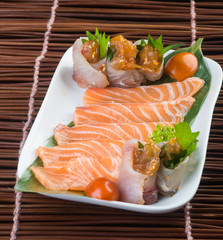 japanese cuisine. sashimi on the background