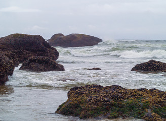 Fototapeta premium High Tide Coming in on the Oregon Coast at Ecola Beach