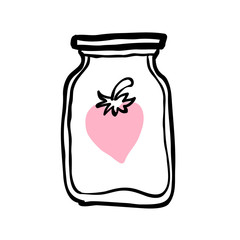 vector image of strawberry jam in the glass jar