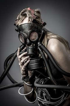 Toxic, gas mask, Female model, evil, blind, fallen angel of deat