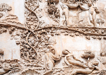 Cathedral Orvieto,  bas-reliefs garden of eden, italy