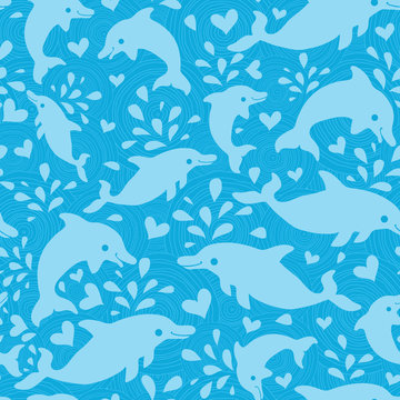vector fun blue dolphins seamless pattern background