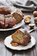 Slice of pie with raisin and walnuts