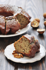 Slice of pie with raisin and walnuts