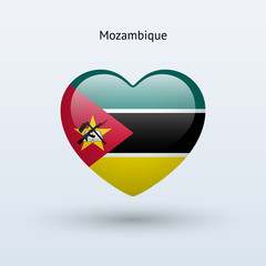 Obraz premium Love Mozambique symbol. Heart flag icon.