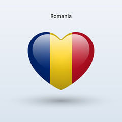 Love Romania symbol. Heart flag icon.