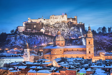 Historic city of Salzburg in winter, Salzburger Land, Austria