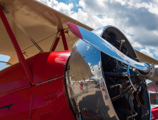 Closeup Detail of a Propeller Aircraft's Prop and Engine