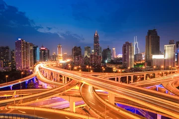 Fotobehang shanghai highway traffic in nightfall © chungking