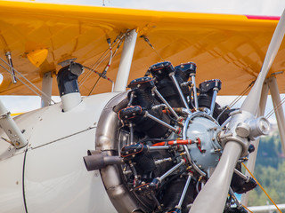 Closeup Detail of a Propeller Aircraft's Prop and Engine