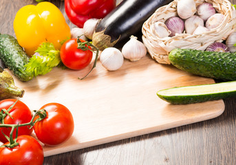 vegetables on the kitchen board