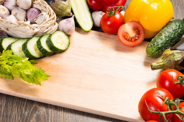 vegetables on the kitchen board