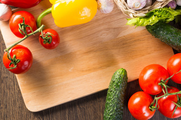 vegetables on the kitchen board