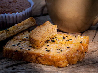 Freshly toasted salt and sesame bread